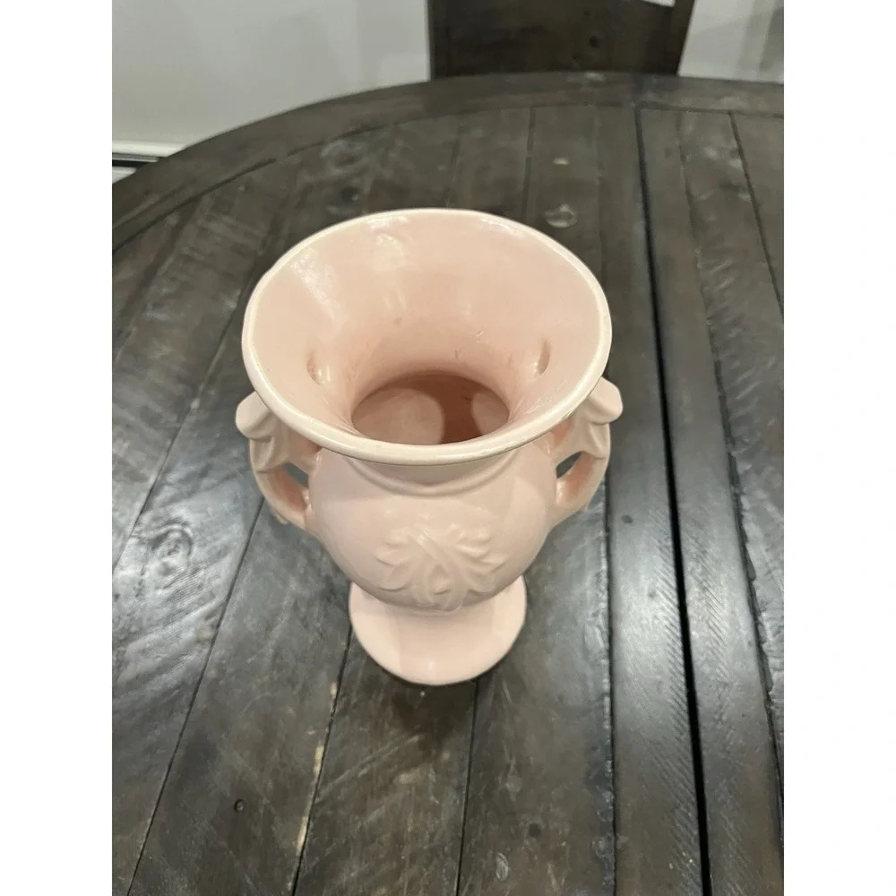 Vintage McCoy Pottery Double Handle Salmon Pink Vase 9